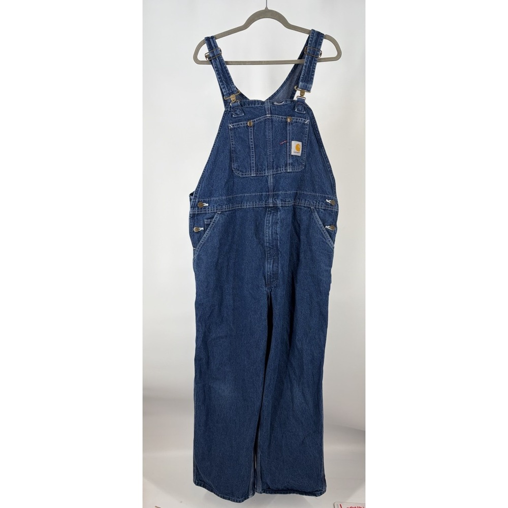 Carhartt Overalls Men's 42x28 Blue Denim Workwear Bib Dungaree 100% Cotton